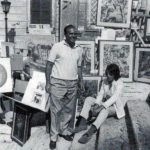 Michele Rosa con i suoi quadri a Trinità dei Monti, Roma - 1968
